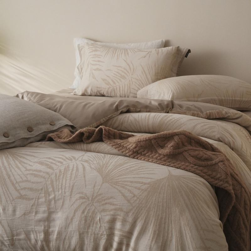 Négy részes ágyneműkészlet – Pamut és len, virágos növényi mintázat, szálak mentén színezett, jacquard szövés