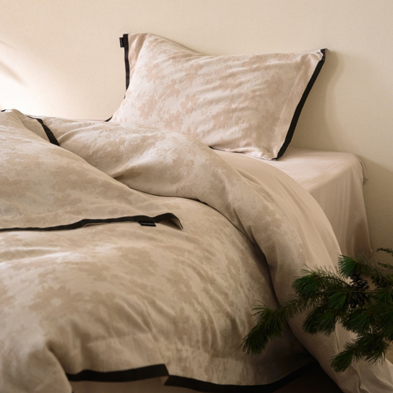 Négy részes ágyneműkészlet – Pamut és len, virágos növényi mintázat, szálak mentén színezett, jacquard szövés