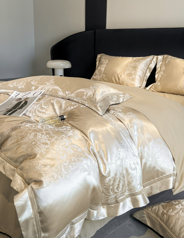 Premium A-kvaliteti satin žakard četverodijelni set, lagani luksuz navlaka za jorgan i madrac s gumicom, ultra mekano posteljno rublje