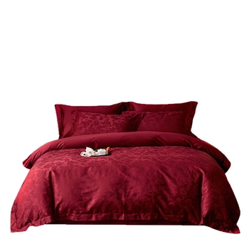 Neljaosaline voodipesukomplekt pikkade kiududega puuvillast, 100 niiti, Jacquard- ja satiinvõrk, reaktiivne trükk ja värvimine, taimede ja lillede muster, pulmade stiil