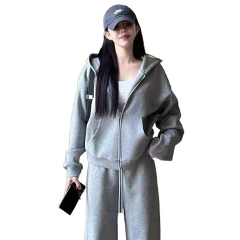 Ženski sportski set za jesen/zimu s flisom, opuštene krojeve, korejskog stila, dvodijelni set za casual trčanje