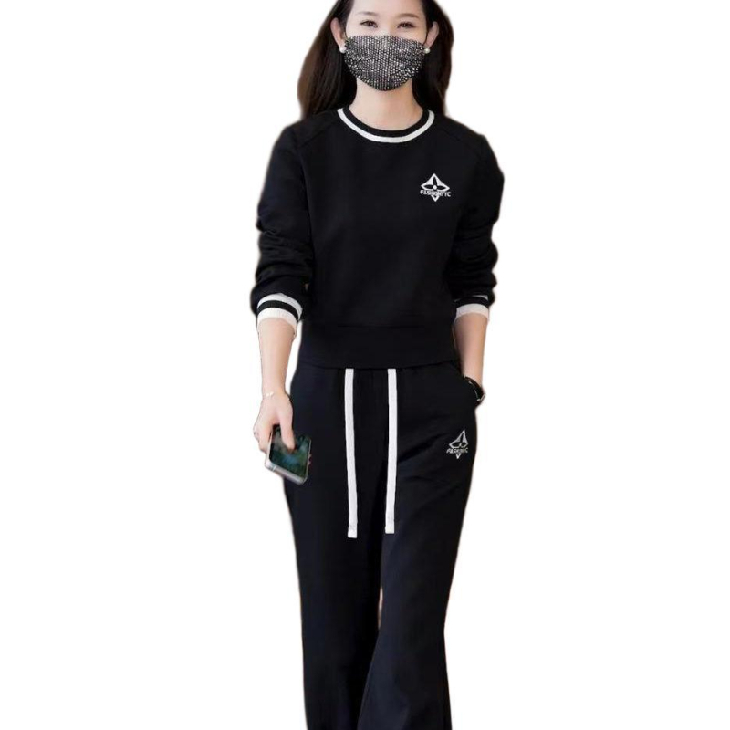 Ženski dvodijelni casual set s okruglim izrezom, dugim rukavima, Capri hlačama, PVC tkanina, proljeće 2025 izdanje