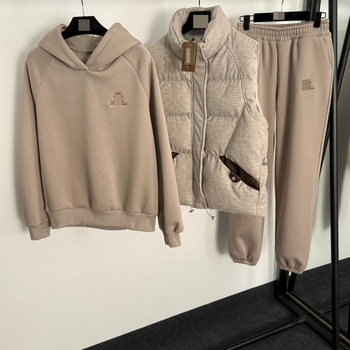 Zimski trodijelni set s geometrijskim uzorkom: kožno-pamušna vesta, kapuljača fleece i fleece hlače joggerice