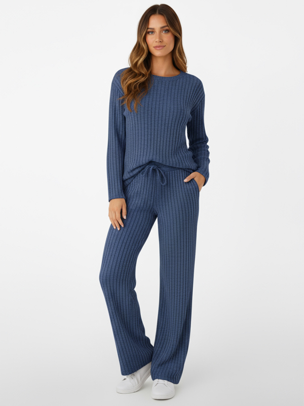 Ženski zimski dvodijelni set od rebraste tkanine s flis podstavom, s pojasom i džepovima, casual stil