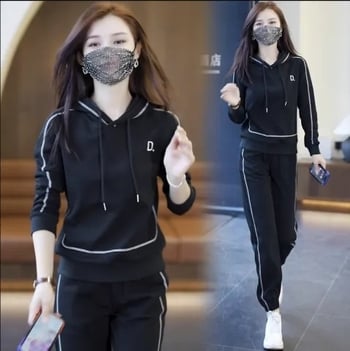 Két darabos női sportos szett – poliészter 90–95%, spandex <30%, hosszú ujjú, 2023 ősz, városi stílus