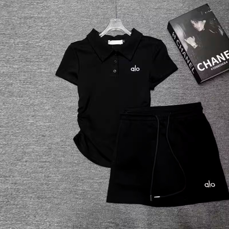 Ženski polo set majica i suknja koja pristaje bokovima, ljeto 2025, pamuk 95%+, top s flutter rukavima, dugi rukav