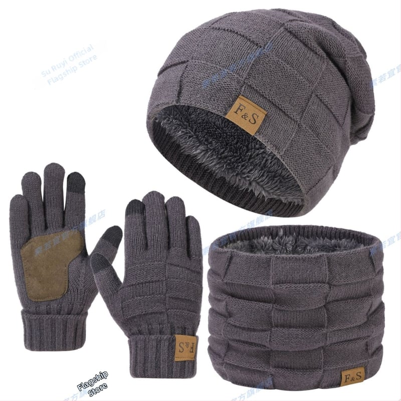 Talvise kolmeosaline komplekt: müts, sall ja kindad – fliisiga vooderdatud, kootud puuvill, twill-kangas
