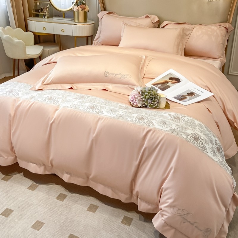 Négy részes ágyneműszett hímzéssel, szállodai stílusú luxus, 100% pamut, reaktív festés, egész éves használatra