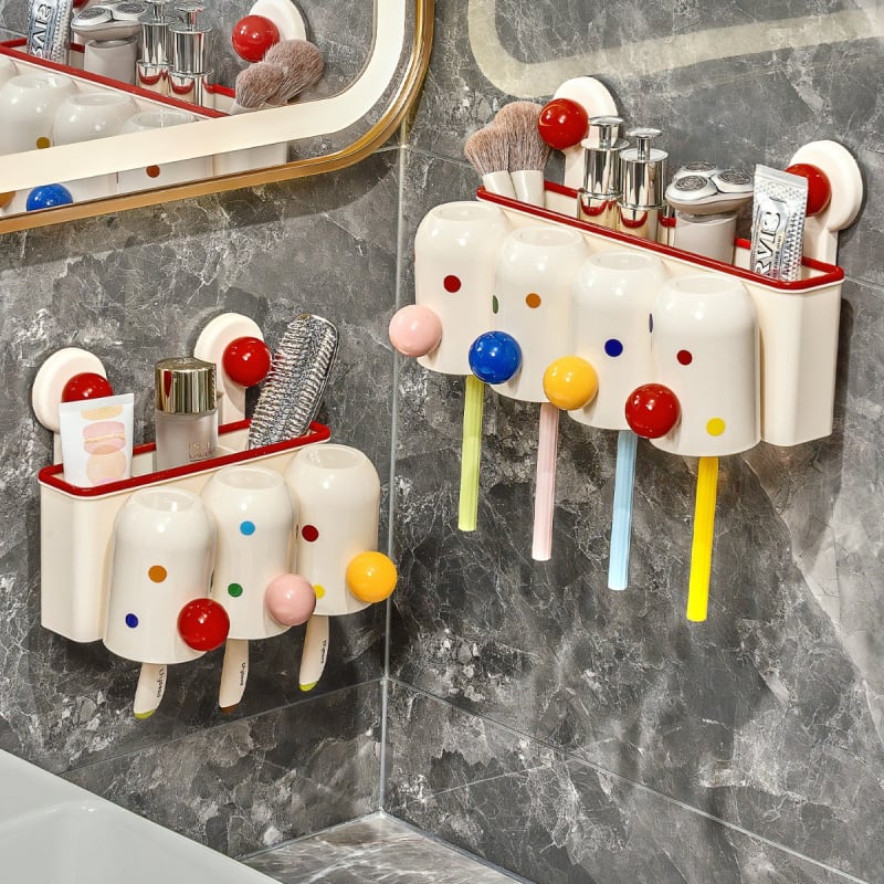 Seinasse paigaldatav hambaharja hoidik vaakumkorgiga, puurimisevaba, UV desinfitseerimine, kohandatav