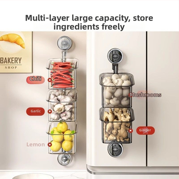 Topelt imukuppidega pöörlev köögihoidik sibulale, ingverile ja küüslaugule — seinale kinnitatav, ABS-materjal, paigalduseta, lihtne ja moods