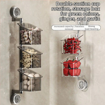 Topelt imukuppidega pöörlev köögihoidik sibulale, ingverile ja küüslaugule — seinale kinnitatav, ABS-materjal, paigalduseta, lihtne ja moods