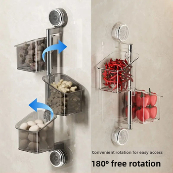 Topelt imukuppidega pöörlev köögihoidik sibulale, ingverile ja küüslaugule — seinale kinnitatav, ABS-materjal, paigalduseta, lihtne ja moods