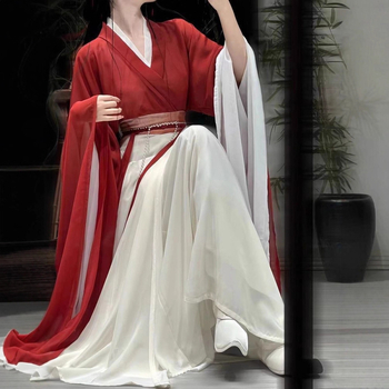 Hanfu Ruqun komplekts, Han dinastijas stilā, piedurknes ar bultiņu formu, burtiem/skaitļiem/tekstu raksts, TR audums (70-80% poliestera)