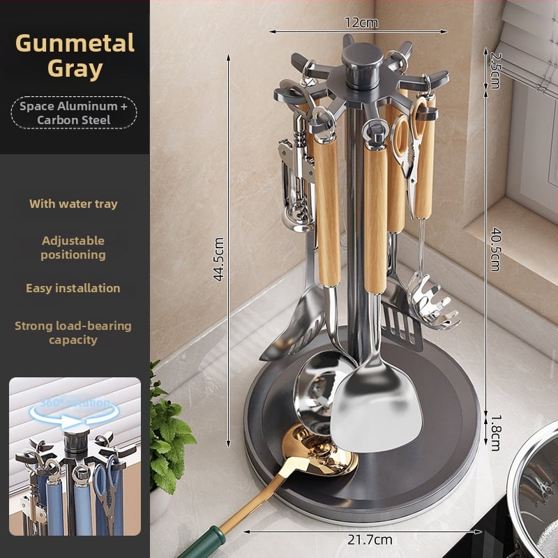 Pöörlev spatulakaupa tööpinna jaoks, seina köögitarvikute organiseerija, Space alumiinium, ilma paigalduseta