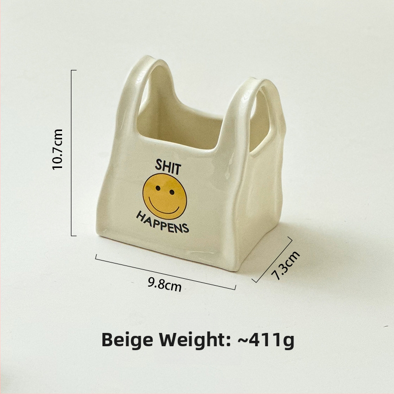 Keramikas galda organizators ar smaidošu seju motīvu — daudzfunkcionāla uzglabāšana pildspalvām un kosmētikai, 300 ml tilpums, mūsdienīgs minimālisks stils