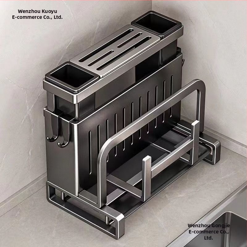 Roostevabast terasest köögihoidik koos nuga hoidja ja lõikelaua hoidjaga, integreeritud mitmetasandiline lauorganisaator
