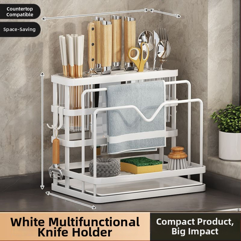 Roostevabast terasest köögihoidik koos nuga hoidja ja lõikelaua hoidjaga, integreeritud mitmetasandiline lauorganisaator