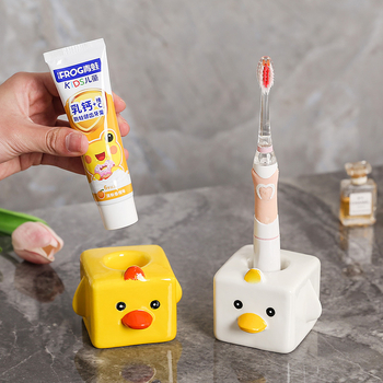 Keramički držač četkica i paste za zube, zidni, bez bušenja, kupaonica, dizajn patke