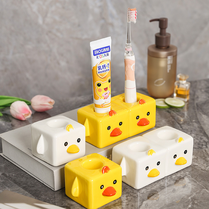 Keramički držač četkica i paste za zube, zidni, bez bušenja, kupaonica, dizajn patke