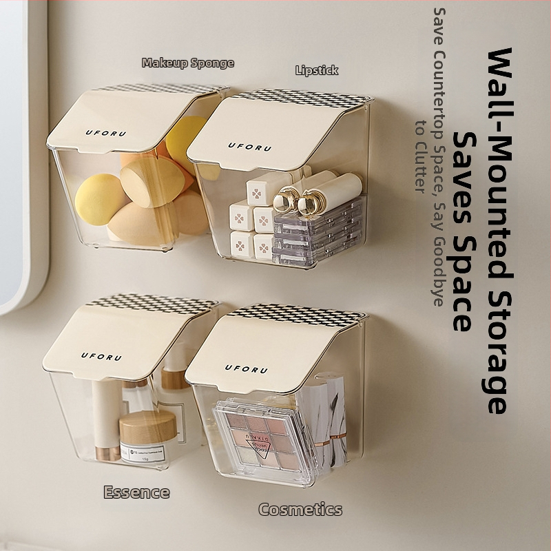 Transparentais sienas vannas istabas uzglabāšanas konteineris mazām lietām ar flip-top vāciņu