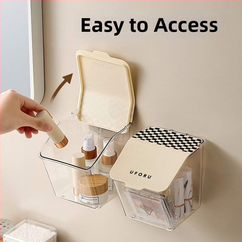 Transparentais sienas vannas istabas uzglabāšanas konteineris mazām lietām ar flip-top vāciņu