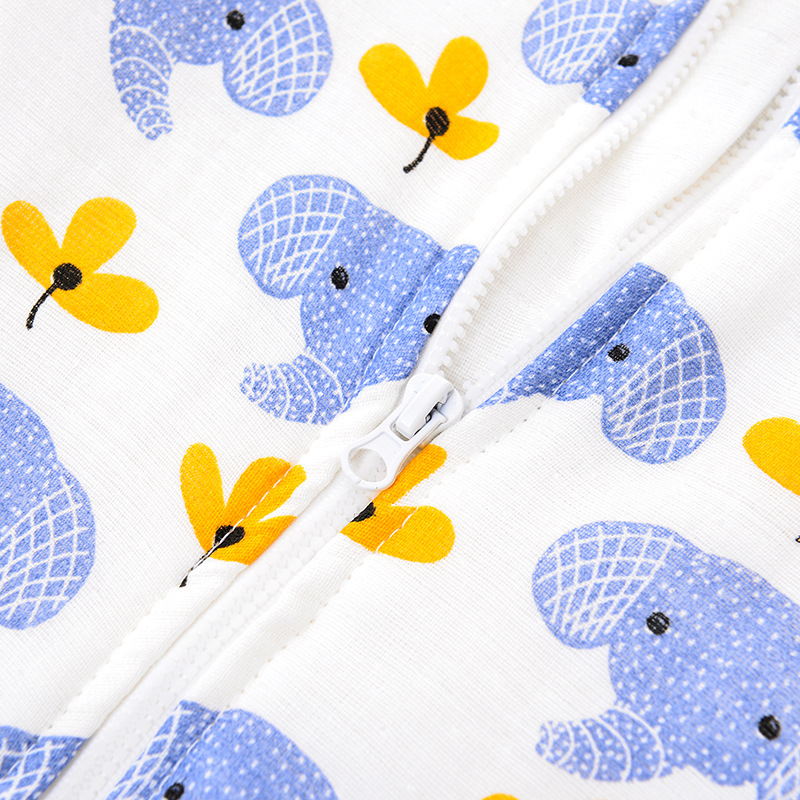 Dječji spavaći vreć za sve sezone, šest slojeva pamučne gaze, punjenje od šupljeg pamuka, crtani uzorak, normalna debljina, zatvarač od smole