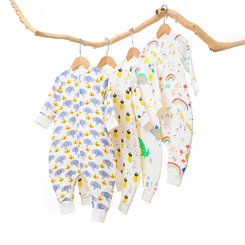 Dječji spavaći vreć za sve sezone, šest slojeva pamučne gaze, punjenje od šupljeg pamuka, crtani uzorak, normalna debljina, zatvarač od smole