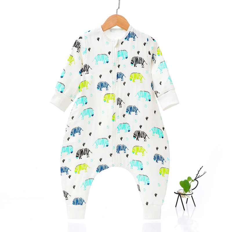 Dječji spavaći vreć za sve sezone, šest slojeva pamučne gaze, punjenje od šupljeg pamuka, crtani uzorak, normalna debljina, zatvarač od smole