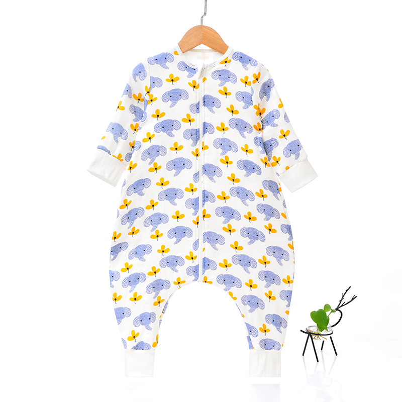 Dječji spavaći vreć za sve sezone, šest slojeva pamučne gaze, punjenje od šupljeg pamuka, crtani uzorak, normalna debljina, zatvarač od smole