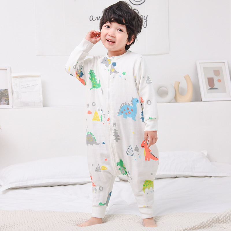 Dječji spavaći vreć za sve sezone, šest slojeva pamučne gaze, punjenje od šupljeg pamuka, crtani uzorak, normalna debljina, zatvarač od smole