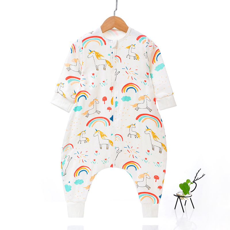 Dječji spavaći vreć za sve sezone, šest slojeva pamučne gaze, punjenje od šupljeg pamuka, crtani uzorak, normalna debljina, zatvarač od smole