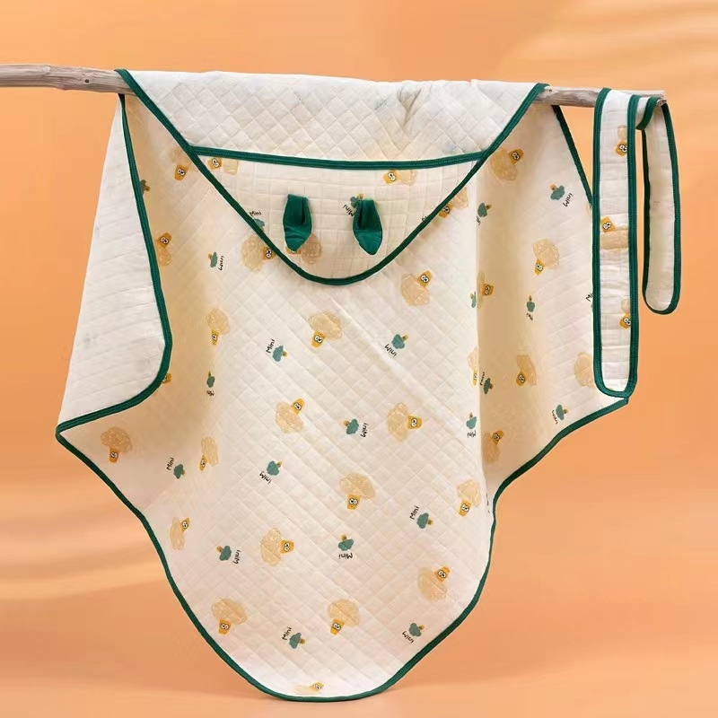Újszülött ölelős swaddle aranyos rajzfilmszerű fülekkel, 100% pamut anyag és töltet, állat- és rajzfilmszövet mintázat, tavasz-nyár-ősz