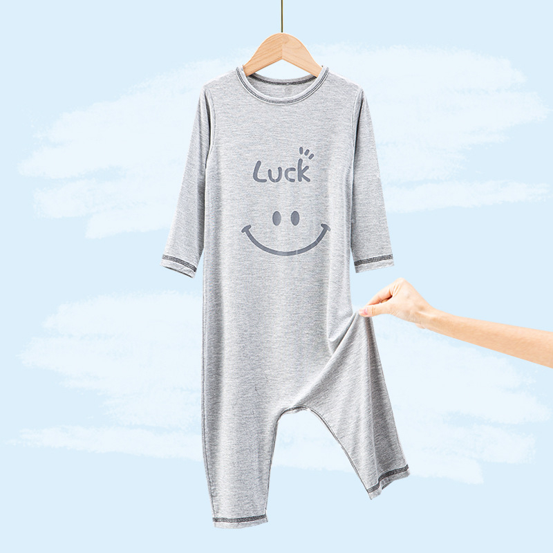 Laste Modal pidžaama ühes tükis cartoon naeratuse mustriga, õhuke materjal, sobib kevadeks ja sügiseks, unisex