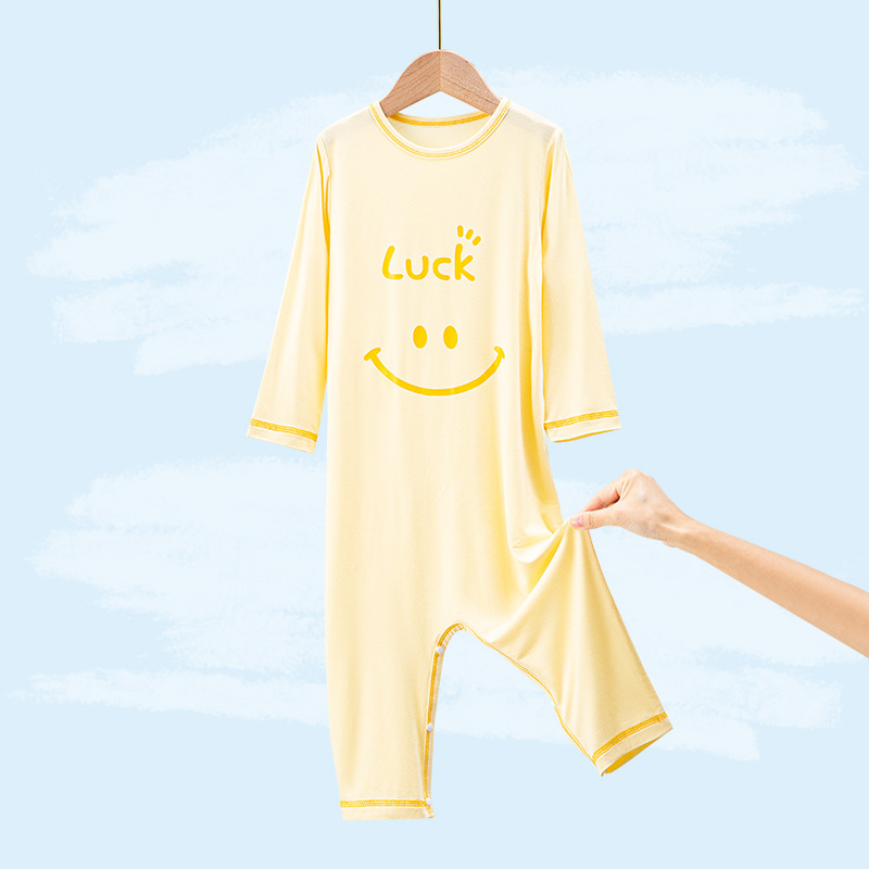 Laste Modal pidžaama ühes tükis cartoon naeratuse mustriga, õhuke materjal, sobib kevadeks ja sügiseks, unisex