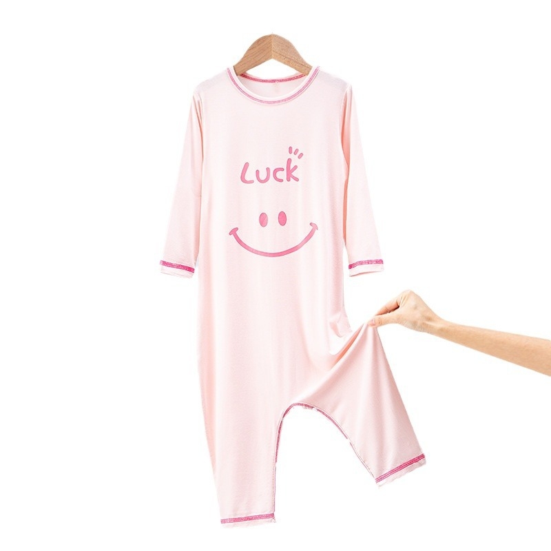 Laste Modal pidžaama ühes tükis cartoon naeratuse mustriga, õhuke materjal, sobib kevadeks ja sügiseks, unisex
