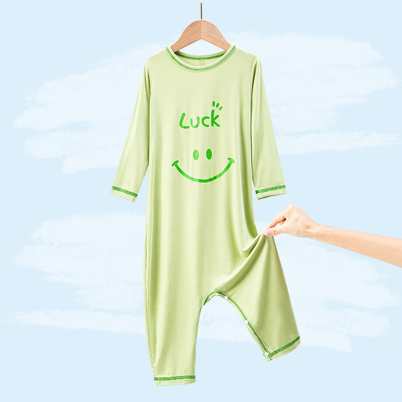 Laste Modal pidžaama ühes tükis cartoon naeratuse mustriga, õhuke materjal, sobib kevadeks ja sügiseks, unisex