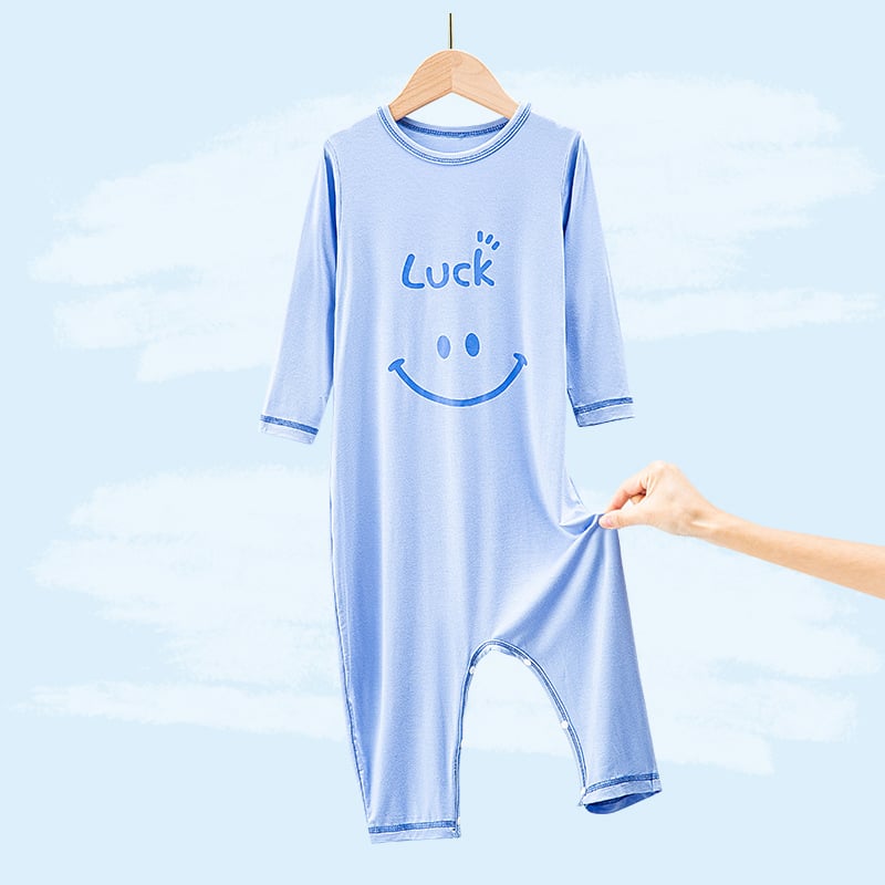 Laste Modal pidžaama ühes tükis cartoon naeratuse mustriga, õhuke materjal, sobib kevadeks ja sügiseks, unisex