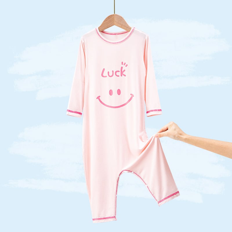 Laste Modal pidžaama ühes tükis cartoon naeratuse mustriga, õhuke materjal, sobib kevadeks ja sügiseks, unisex