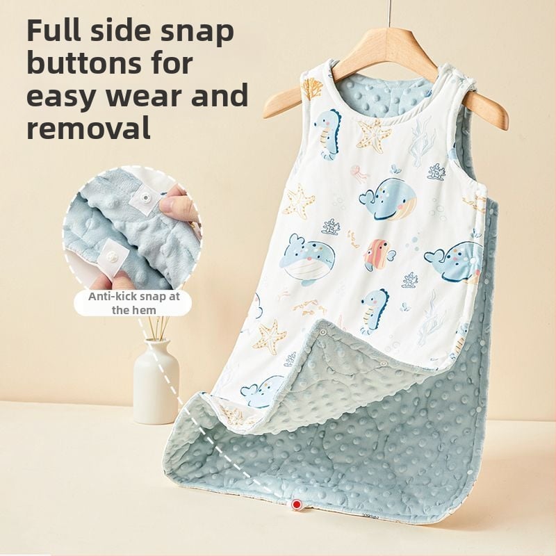 Lapse vestistiiliga magamiskott kevad- ja sügisperioodiks, eraldatavate jalgade ja kõhu kaitsega, puuvillane väliskangas, polüesteritäidis