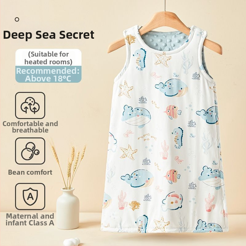 Lapse vestistiiliga magamiskott kevad- ja sügisperioodiks, eraldatavate jalgade ja kõhu kaitsega, puuvillane väliskangas, polüesteritäidis