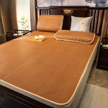 Trodijelni sklopivi set prostirki za krevet s Ice Silk matom, dizajn od ratana, šivanje splicing