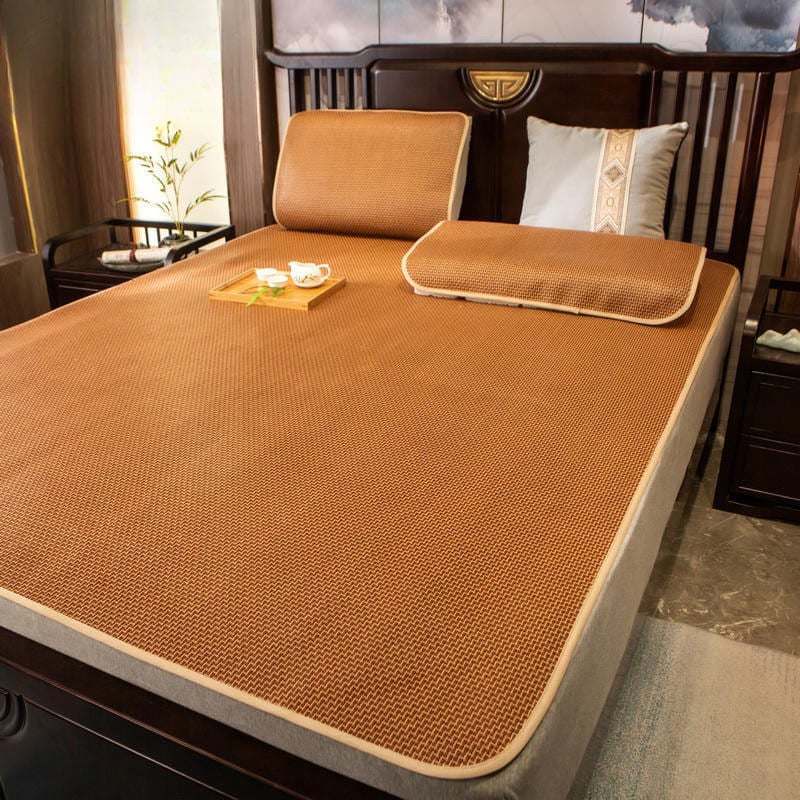 Trodijelni sklopivi set prostirki za krevet s Ice Silk matom, dizajn od ratana, šivanje splicing