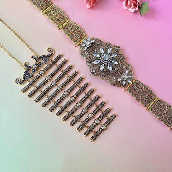 Etnički retro lanac za struk, metalni, širina oko 8 cm, duljina 110/105 cm