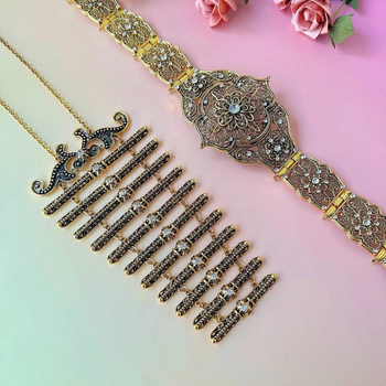 Etnički retro lanac za struk, metalni, širina oko 8 cm, duljina 110/105 cm