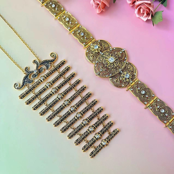 Etnički retro lanac za struk, metalni, širina oko 8 cm, duljina 110/105 cm