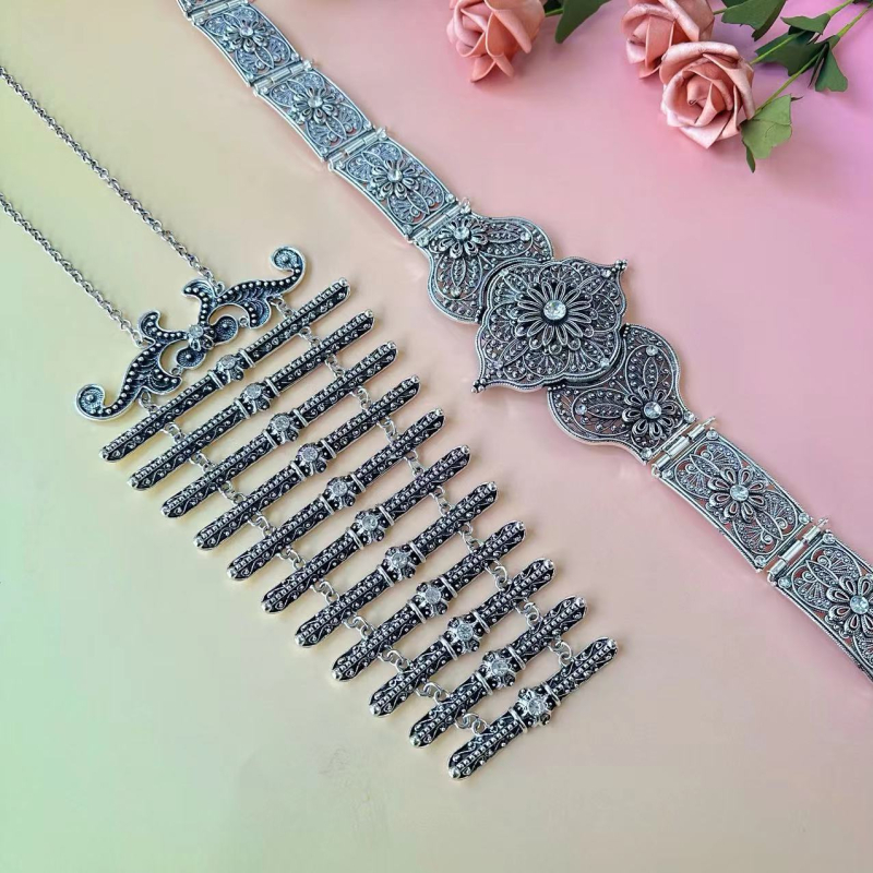 Etnički retro lanac za struk, metalni, širina oko 8 cm, duljina 110/105 cm