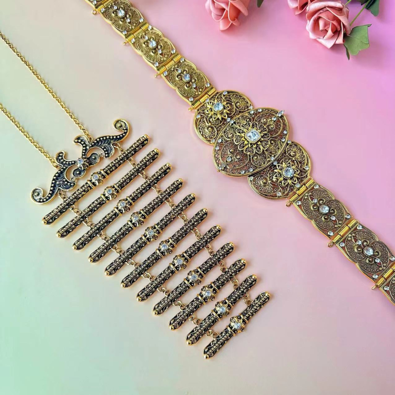 Etnički retro lanac za struk, metalni, širina oko 8 cm, duljina 110/105 cm