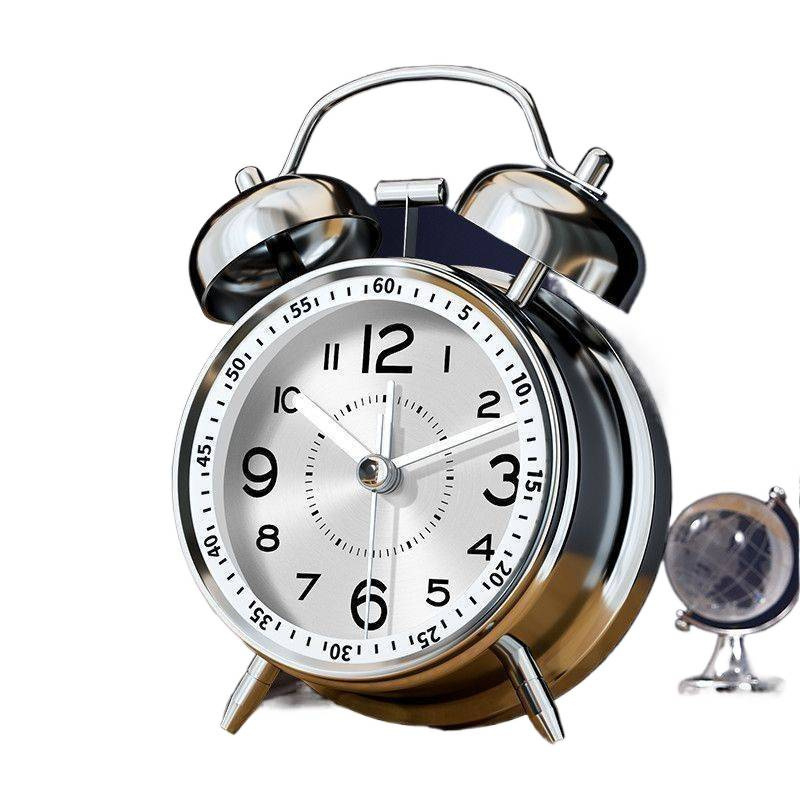 Alarmni sat s metalnim zvonom za dom i studentski dom — tiho buđenje, mjerenje vremena (punjivo napajanje; plastično kućište; brojčanik od legure; kineski stil)