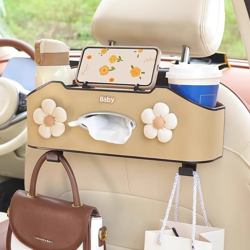 Auto istme tagumise osa korraldaja koos salvrätiku kasti ja joogide hoidikuga – plastikust, veekindel, rippuv