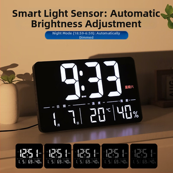 LED digitalni zidni sat s termometrom, kalendarom i alarmom i pozadinskim osvjetljenjem